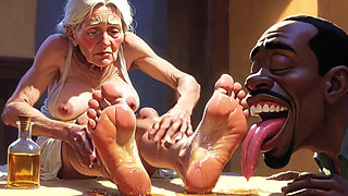 Old Granny Foot Worship - Man Licking Oiled Wrinkled Soles