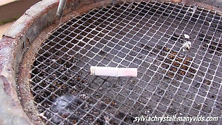 Gorgeous Shaped and Faced Brunette Teen MILF Sylvia Chrystall Smoking Outdoor Shaved Pussy Perfect Ass