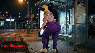 Curvy Woman with Massive Ass Dancing at Bus Stop