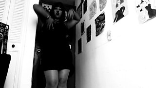 Silent Cinema and Black and White Vintage Girl Seducing You with Stockings, Dress and Heels
