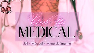 Big tit doctor milks cock with empty balls - French medical handjob cumshot