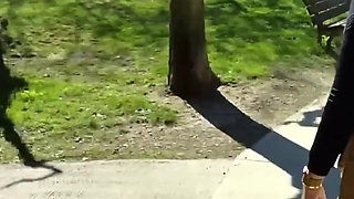 Outdoor Mini Skirt No Pantie with Anal Plug