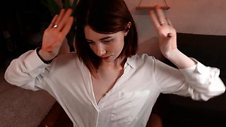 Pussy toying busty high heeled stunner solo pov masturbation