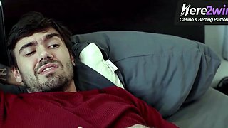 Brunette stepdaughter with meaty hooters gives her brother