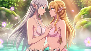 Two beautiful lesbian elves share an intimate night in a magical hot springs