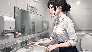 Office lady nude in the women's office restroom
