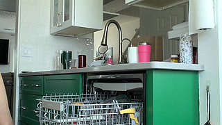 Your Cute Asian GF Unloading the Dishwasher in Panties