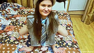 Amateur cock sucking and hard doggy from the girl in a hat