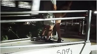 Woman Fucking In Public With Man On The Streets In Short Dress Without Panties Shows Pussy To Voyeur