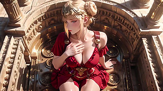 Red Armor Queen! Gaze in the Roman Corridor, Skirt Lift Reveal, Hand on Lips Teasing You...
