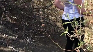 Shooting blonde creampie'd by personal trainer outdoors