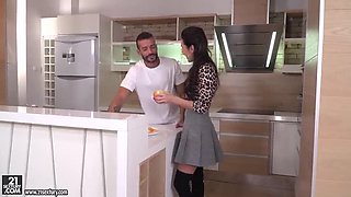 Double Penetration Drives Carry Cherry Wild in Kitchen Threesome