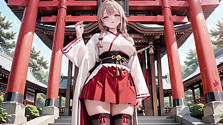 Forbidden Contrast Between Shrine & Bedroom, Wet Secrets Under Red & White Kimono.