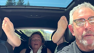 Wife Toys Her Pussy in the Back Seat While Daddy Drives, Road Trip