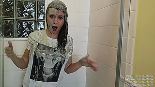 Having Fun in Shower with Messy Slime