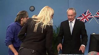 Horny British bitch has a dirty office romp with phat jugs