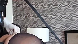 Asian dominatrix in latex pegging Sissy with huge BBC strapon