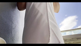 A Sexy Tourist at a Hotel After a Shower Got Aroused and Masturbated on the Balcony.