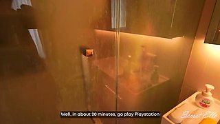 Secret Elle's Big Booty Sister Begs For More And Gets Surprise Creampie While GF Showers - Amateur Russian Teen