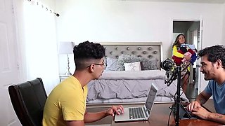 Busty stepmom shares her knob with 2 youthfull fellows in a