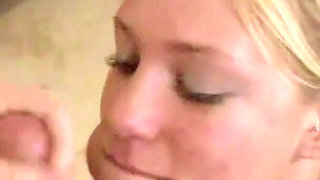 Hot blonde teen Grace Wood POV facial blowjob and ball licking