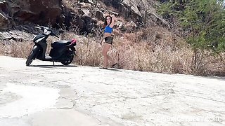 Sexy long-legged lady with juicy pussy Sakura Hell is peeing by the road