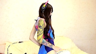 D.Va cosplay sexy girl masturbate anal ass fuck machine
