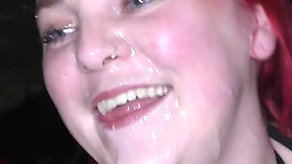 Redhead Babe with Small Tits Gets Her First Bukkake