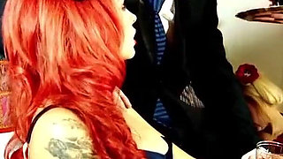 Perfect redhead and her friend have fun in orgy