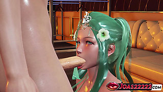 3D Hentai Blue Hair Princess Rhea - Dick Stimulation with Titfuck in Bra, Standing Handjob in Nylon and Sexy White Lingerie