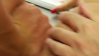 Busty brunettes get pounded by two guys in a store