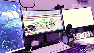 Hot College Blonde Gives Head While Gaming - Ashlyn Angel