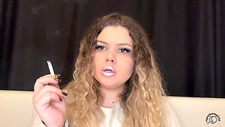 Pink Lips Smoking with Curly Hair