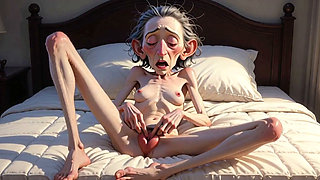 Extremely Skinny Old Woman Masturbates Her Tight Pussy with Her Fingers