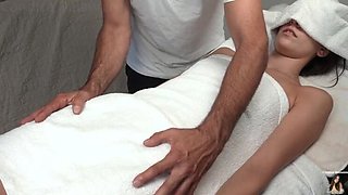 Skinny Teen Step-Sister Candice Delaware Gets Tantric Massage From Step Dad - Tight Wet Pink Pussy