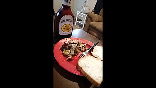 EATING CUM ON FOOD BUT FIRST SUCKING DICK FOR IT