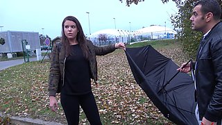 Brunette Vixen gives wild roadhead in her tiny-titted glory