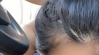 Horny asian girl teases my cock with her hands and mouth in the car, then gets out and begs me to pound her doggystyle