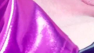 Sexual MILF in Purple Spandex Pvc Lingerie - Blonde