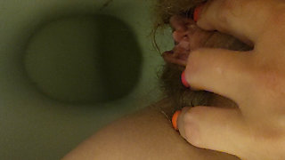 MILF Pee Close up View in the Toilet From Hairy Pussy