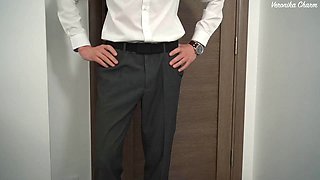 Blonde Secretary Watching Big Cock Porn, Intense Orgasms Before Cum Drenches Her Face