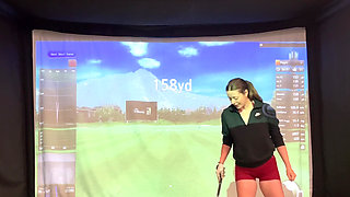 Trying to Golf in a Simulator with My Lush in! Trying Not to Cum While I Swing!