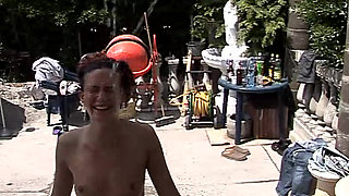 Three Old Pigs Fuck a Poor Girl in a Wild Anal Foursome Poolside