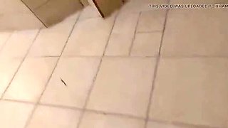 Backstage: Hairy Redhead MILF Peeing and Wiping Her Wet Pussy