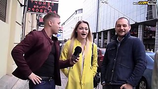 threesome in nature with cute blonde hooker