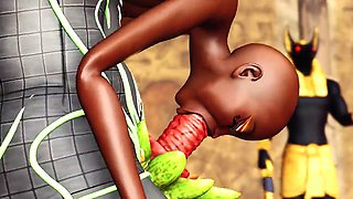 Anubis has some fun with a smoking hot ebony beauty in an ancient temple