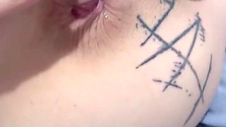 Inked Slut Getting Her Tight Asshole Ruined by Daddy's Fingers Until She Squirts Everywhere