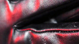 Sexy pin up Arya doing ASMR sounds with short leather gloves