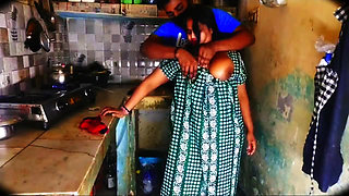Aunty Was Working in the Kitchen When the Neighbor Boy Came and Started Pressing Her Big Soft Boobs