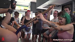 Masochistic slave ravaged in public bar